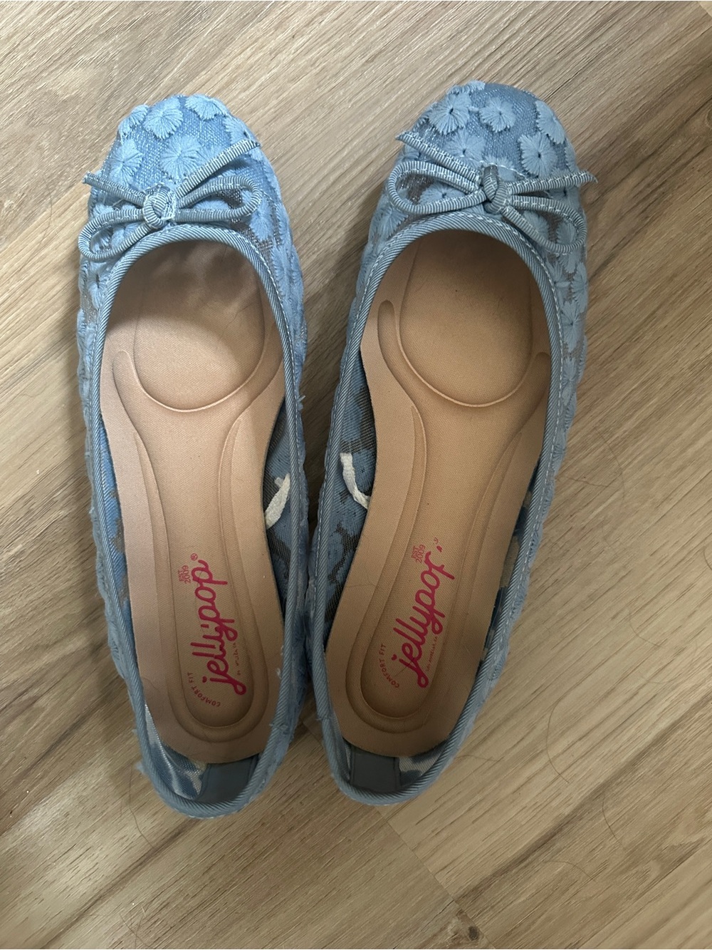 Jellypop Sky Blue Floral Embroidered Ballet Flats
